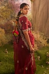 Shop_Charu Makkar_Maroon Silk Organza Blossom Border Saree With Unstitched Blouse Piece _at_Aza_Fashions