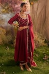 Buy_Charu Makkar_Maroon Soft Chanderi Embroidered Round Hand Anarkali And Palazzo Set _at_Aza_Fashions