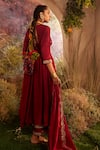 Shop_Charu Makkar_Maroon Soft Chanderi Embroidered Round Hand Anarkali And Palazzo Set _at_Aza_Fashions