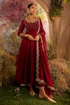 Buy_Charu Makkar_Maroon Soft Chanderi Embroidered Round Hand Anarkali And Palazzo Set _Online_at_Aza_Fashions