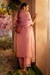 Shop_Charu Makkar_Pink Chanderi Tissue Embroidered Round Scallop Straight Kurta Pant Set _at_Aza_Fashions