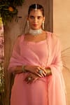 Buy_Charu Makkar_Pink Chanderi Tissue Embroidered Round Scallop Straight Kurta Pant Set _Online_at_Aza_Fashions