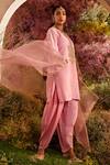 Charu Makkar_Pink Silk Sequins Split V-neck Marodi And Work Kurta Tulip Pant Set _Online_at_Aza_Fashions
