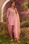 Buy_Charu Makkar_Pink Silk Sequins Split V-neck Marodi And Work Kurta Tulip Pant Set _Online_at_Aza_Fashions