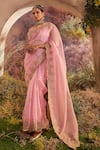 Charu Makkar Pink Silk Organza Embroidery Scallop Saree With Unstitched Blouse Piece Online at Aza Fashions Charu Makkar_Pink Silk Organza Embroidery Scallop Saree With Unstitched Blouse Piece _Online_at_Aza_Fashions