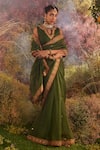 Buy_Charu Makkar_Green Organza Embroidery Silk Saree With Unstitched Blouse Piece _at_Aza_Fashions