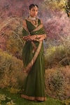 Charu Makkar_Green Organza Embroidery Silk Saree With Unstitched Blouse Piece _Online_at_Aza_Fashions