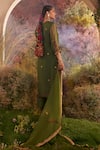 Shop_Charu Makkar_Green Pure Organza Embroidered Notched Straight Kurta Pant Set _at_Aza_Fashions