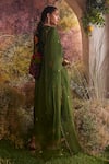 Shop_Charu Makkar_Green Organza, Organza, Embroidery V-neck A-line Kurta Pant Set _at_Aza_Fashions
