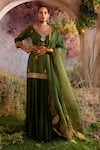 Buy_Charu Makkar_Green Kurta Linen Embroidered Leaf Short Lehenga Set _at_Aza_Fashions