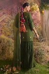 Shop_Charu Makkar_Green Kurta Linen Embroidered Leaf Short Lehenga Set _at_Aza_Fashions