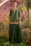 Charu Makkar_Green Kurta Linen Embroidered Leaf Short Lehenga Set _Online_at_Aza_Fashions