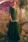 Buy_Charu Makkar_Green Kurta Linen Embroidered Leaf Short Lehenga Set _Online_at_Aza_Fashions