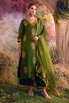 Buy Charu Makkar Green Linen, Silk, Organza Embroidery V-neck Paisley Kurta Set With Dupatta at Aza Fashions Buy_Charu Makkar_Green Linen, Silk, Organza Embroidery V-neck Paisley Kurta Set With Dupatta _at_Aza_Fashions