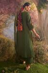 Shop Charu Makkar Green Linen, Silk, Organza Embroidery V-neck Paisley Kurta Set With Dupatta at Aza Fashions Shop_Charu Makkar_Green Linen, Silk, Organza Embroidery V-neck Paisley Kurta Set With Dupatta _at_Aza_Fashions