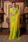 Buy_Geroo Jaipur_Green Saree Chiffon Hand Embroidered Gota Ombre With Unstitched Blouse Piece _at_Aza_Fashions