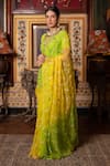 Shop_Geroo Jaipur_Green Saree Chiffon Hand Embroidered Gota Ombre With Unstitched Blouse Piece _at_Aza_Fashions