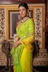 Geroo Jaipur_Green Saree Chiffon Hand Embroidered Gota Ombre With Unstitched Blouse Piece _Online_at_Aza_Fashions