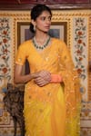 Geroo Jaipur_Yellow Saree Chiffon Hand Embroidered Gota Ombre With Unstitched Blouse Piece _Online_at_Aza_Fashions