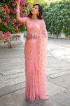 Geroo Jaipur_Pink Saree Chiffon Hand Embroidered Gota Patti With Unstitched Blouse Piece _Online_at_Aza_Fashions