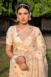 Shop_Geroo Jaipur_Beige Saree Chiffon Hand Embroidered Gota Patti With Unstitched Blouse Piece _Online_at_Aza_Fashions