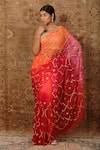 Shop_Geroo Jaipur_Multi Color Saree Chiffon Hand Ombre With Unstitched Blouse Piece _Online_at_Aza_Fashions