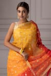 Buy_Geroo Jaipur_Yellow Kota Doria Embroidery, Jaal Saree With Unstitched Blouse Piece _Online_at_Aza_Fashions