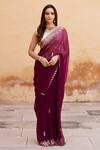 Buy_Geroo Jaipur_Wine Saree Chiffon Hand Embroidered Aari With Unstitched Blouse Piece _at_Aza_Fashions