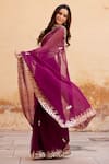 Geroo Jaipur_Wine Saree Chiffon Hand Embroidered Aari With Unstitched Blouse Piece _Online_at_Aza_Fashions