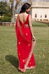 Shop_Geroo Jaipur_Red Saree Chiffon Hand Embroidered And Gota Work With Unstitched Blouse Piece _at_Aza_Fashions