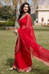 Shop_Geroo Jaipur_Red Saree Chiffon Hand Embroidered And Gota Work With Unstitched Blouse Piece _Online_at_Aza_Fashions