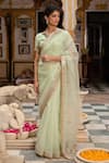 Buy_Geroo Jaipur_Green Organza Hand Embroidered And Gota Work Saree With Unstitched Blouse Piece _at_Aza_Fashions