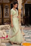 Geroo Jaipur_Green Organza Hand Embroidered And Gota Work Saree With Unstitched Blouse Piece _Online_at_Aza_Fashions