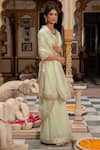 Buy_Geroo Jaipur_Green Organza Hand Embroidered And Gota Work Saree With Unstitched Blouse Piece _Online_at_Aza_Fashions