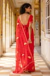 Shop_Geroo Jaipur_Red Saree Chiffon Hand Embroidered Paisley Gota With Unstitched Blouse Piece _at_Aza_Fashions