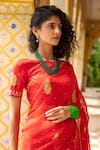 Buy_Geroo Jaipur_Red Saree Chiffon Hand Embroidered Paisley Gota With Unstitched Blouse Piece _Online_at_Aza_Fashions