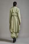 Shop_MATI_Green Cotton Collared, Open Neck Trench Coat Cargo Pant Set _at_Aza_Fashions