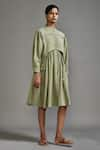 Buy_MATI_Green Cotton Plain Chinese Collar Button Down Midi Dress _at_Aza_Fashions