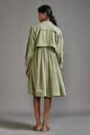 Shop_MATI_Green Cotton Plain Chinese Collar Button Down Midi Dress _at_Aza_Fashions