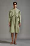 Buy_MATI_Green Cotton Plain Chinese Collar Button Down Midi Dress _Online_at_Aza_Fashions