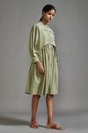 Shop_MATI_Green Cotton Plain Chinese Collar Button Down Midi Dress _Online_at_Aza_Fashions