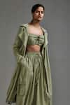 MATI_Green Cotton Collared Oversized Trench Jacket With Belt _at_Aza_Fashions