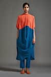 MATI_Orange Cotton Plain High Round Color Blocked Asymmetric Tunic _Online_at_Aza_Fashions