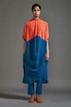 Buy_Mati_Orange Cotton Round Neck Color Blocked Asymmetric Tunic And Pant Set _at_Aza_Fashions