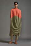 Buy_MATI_Orange Cotton Plain High Round Color Blocked Cowl Tunic _at_Aza_Fashions