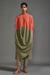 MATI_Orange Cotton Plain High Round Color Blocked Cowl Tunic _Online_at_Aza_Fashions