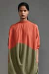 Buy_MATI_Orange Cotton Plain High Round Color Blocked Cowl Tunic _Online_at_Aza_Fashions