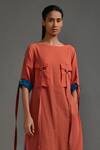 Buy_MATI_Orange Cotton Plain Boat High Low Tunic _Online_at_Aza_Fashions