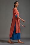 MATI_Orange Cotton Plain Boat High Low Tunic _at_Aza_Fashions