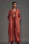 Buy_MATI_Orange Cotton Plain Lapel Collar Trench Jacket Cargo Pant Set _Online_at_Aza_Fashions